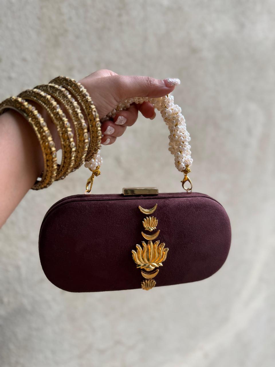 Velvet Luxe Clutch with Pearl Handle