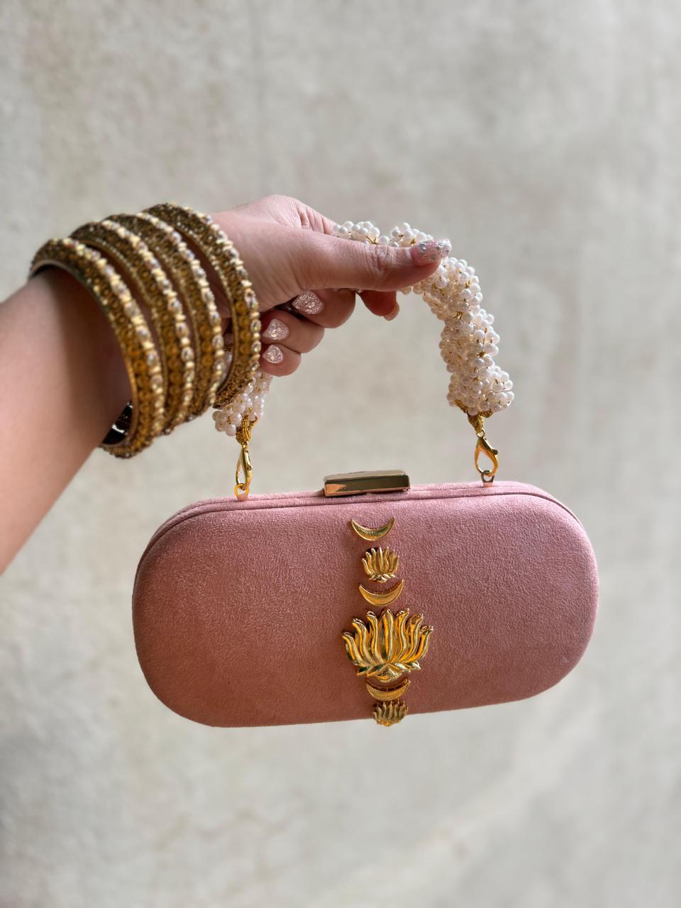 Velvet Luxe Clutch with Pearl Handle