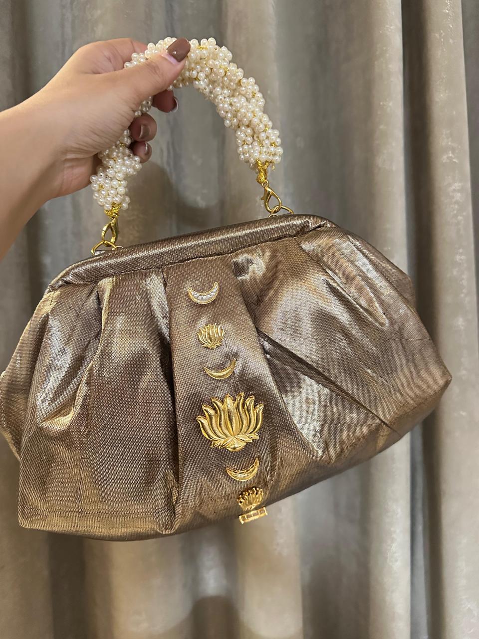 Silver Metallic Lotus Potli – Handcrafted Elegance