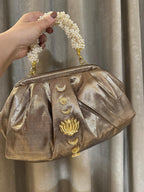 Silver Metallic Lotus Potli – Handcrafted Elegance