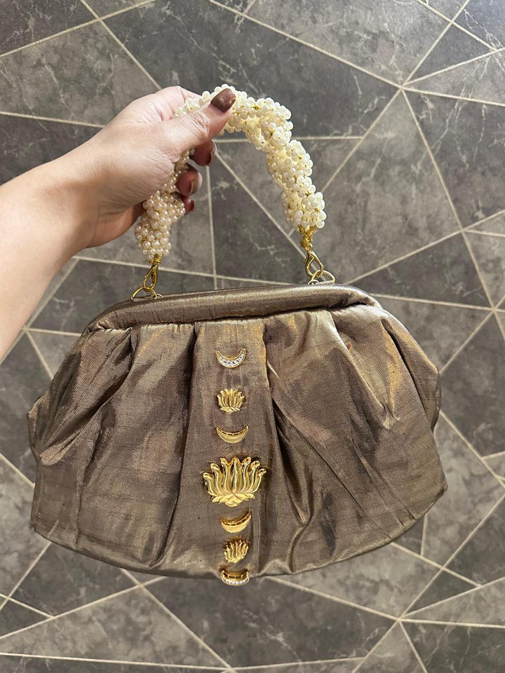 Silver Metallic Lotus Potli – Handcrafted Elegance