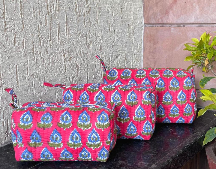 Hand Block Quilted Pouch Set