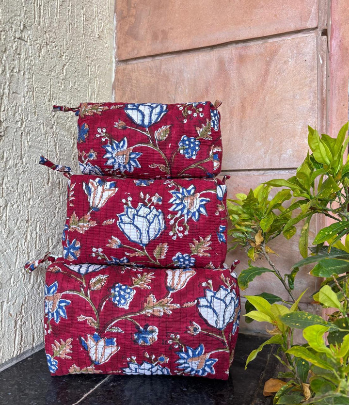 Hand Block Quilted Pouch Set
