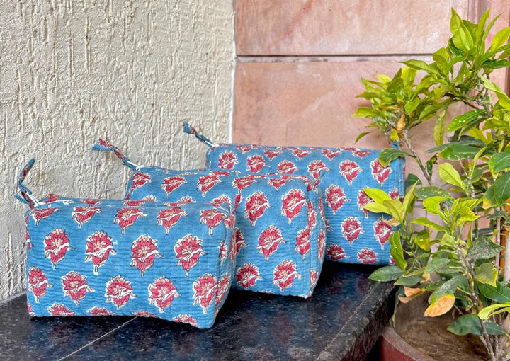 Hand Block Quilted Pouch Set