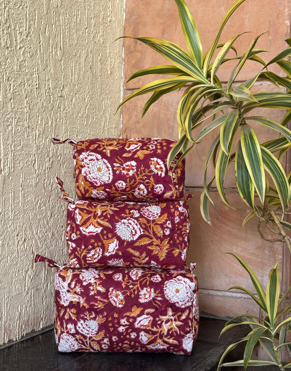 Hand Block Quilted Pouch Set
