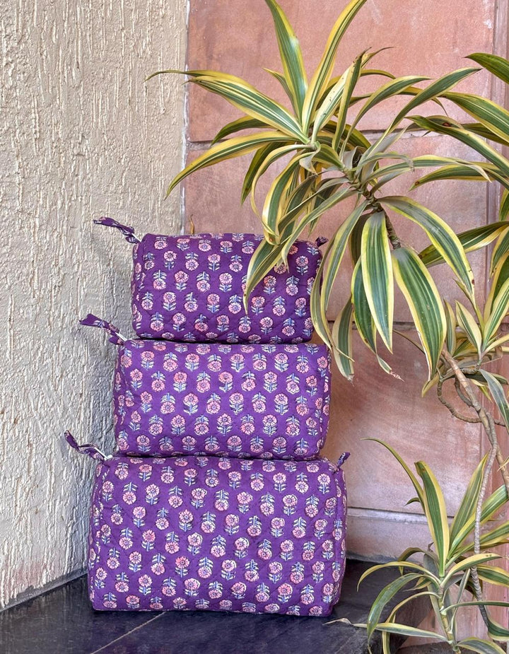 Hand Block Quilted Pouch Set