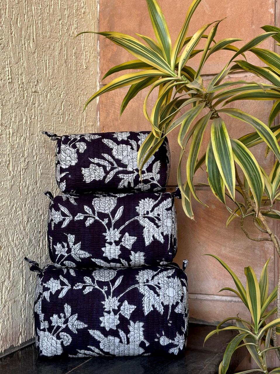 Hand Block Quilted Pouch Set
