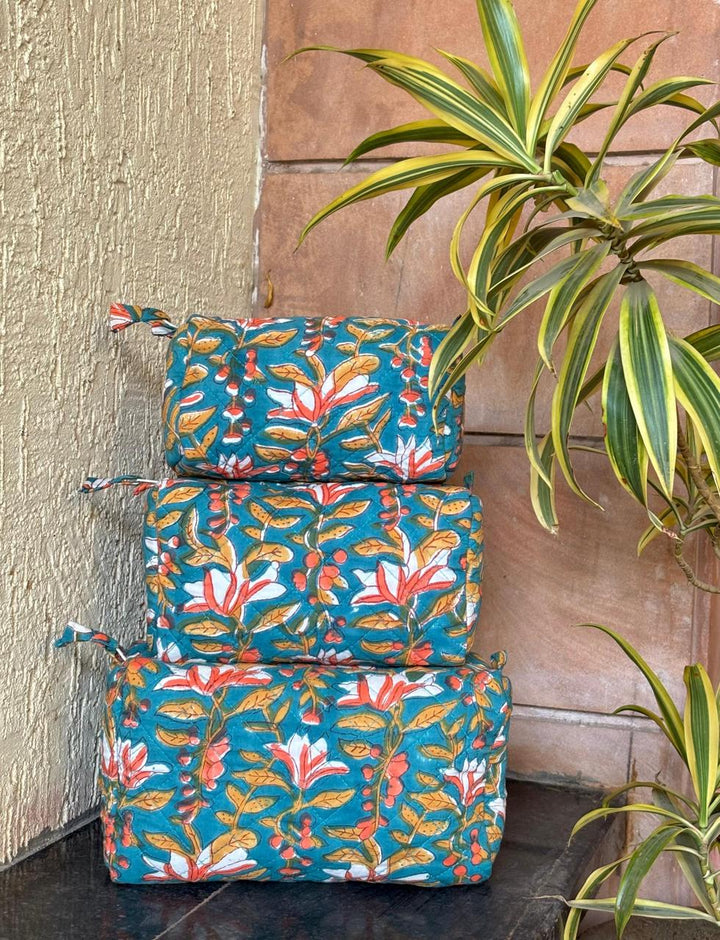 Hand Block Quilted Pouch Set