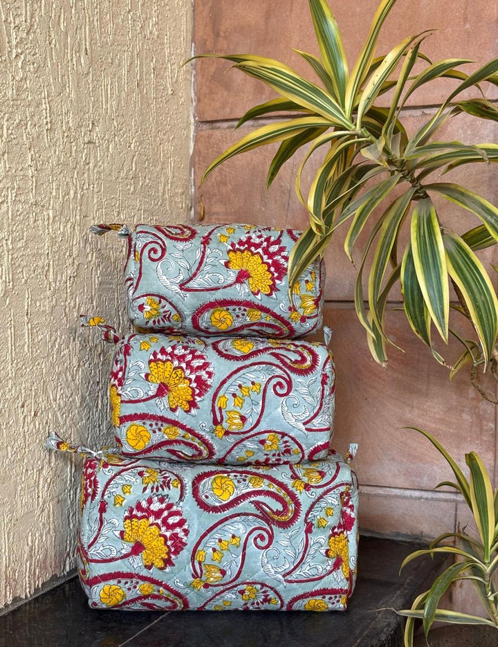 Hand Block Quilted Pouch Set