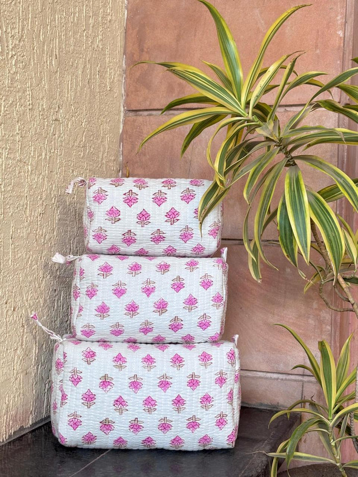 Hand Block Quilted Pouch Set