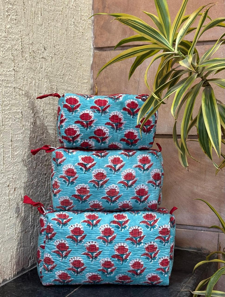 Hand Block Quilted Pouch Set