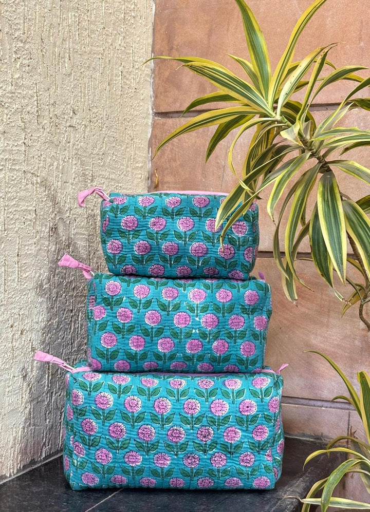 Hand Block Quilted Pouch Set