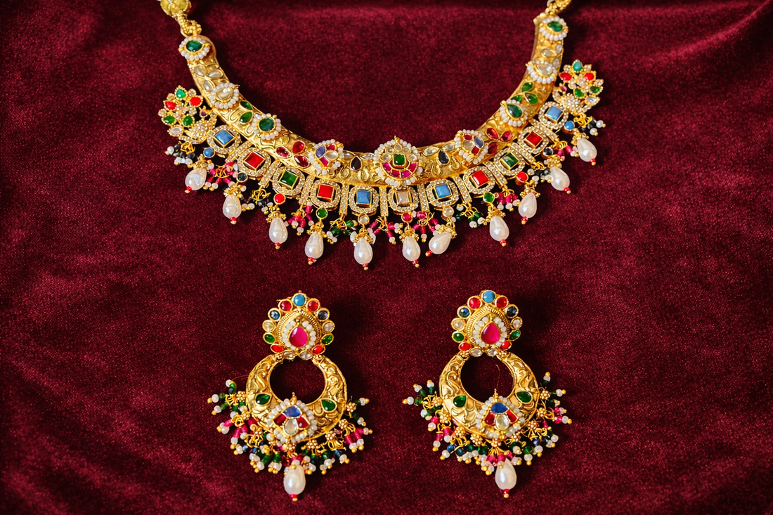 Noor-e-Rajwada Navratna Pearl Choker Set